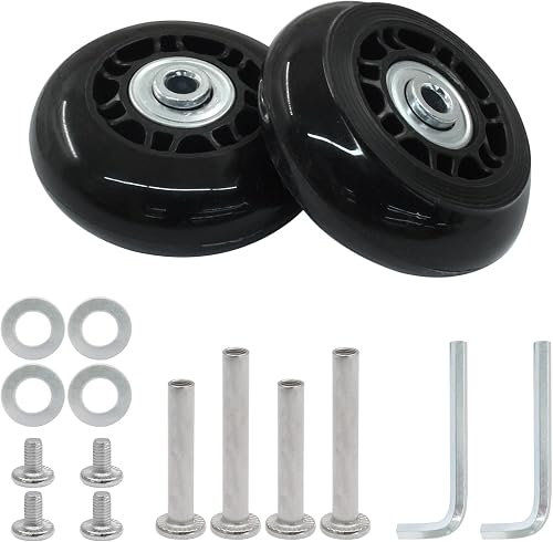 2 Pack Luggage Wheels, 64x24mm Rubber Swivel, with Tools