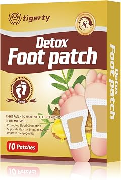 tigerty Foot Patches 10 Pieces, deep Cleansing Foot Patch, Natural Bamboo Vinegar Ginger Powder Foot Care sitckers, Adhesive Patches, Relaxation, Stress Relief, Better Sleep, 10 Pieces 1 Pack