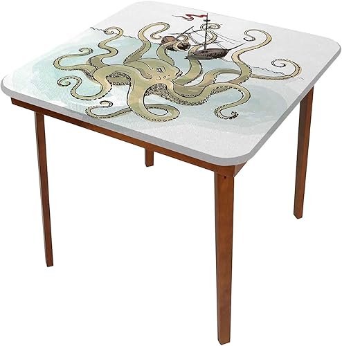 Miniatura 3 de Kraken - Mantel cuadrado elástico, mantel decorativo para el hogar con diseño de pulpo hundiendo los barcos piratas del mito griego, se adapta a