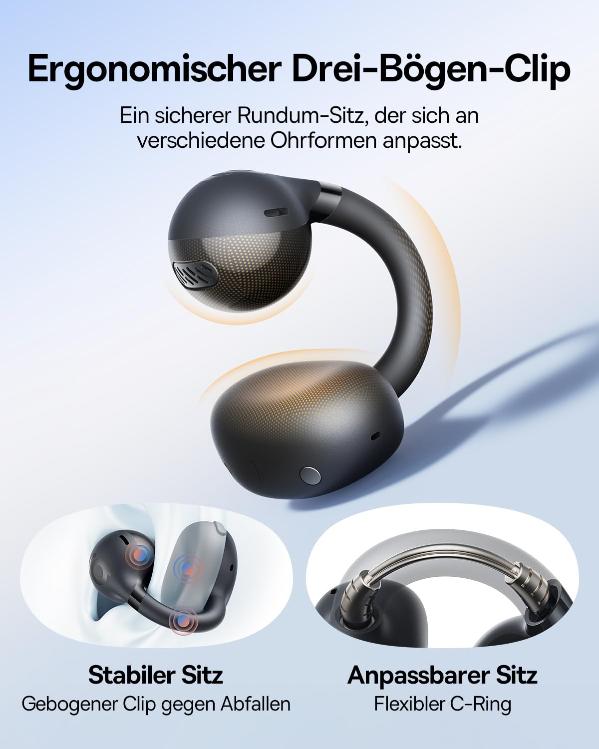 Baseus BC1 Open Ear Kopfhörer, Ohrclip mit Beeindruckender Klang, Adaptiver Bassverstärkung, Bluetooth 6.0, Geräuschunterdrückung bei Anrufen, IP55, 38H Akk, Leicht Buds - Interstellar Schwarz