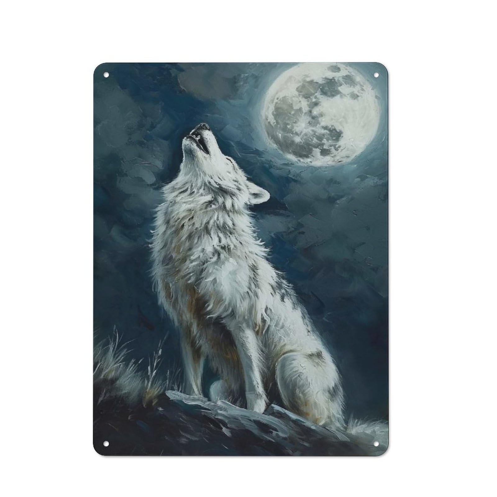Classic Wolf Howling Moon Night Metal Wall Sign 40x30cm, Pub Wall Decor for Diner, Restaurant, Shed Or Kitchen