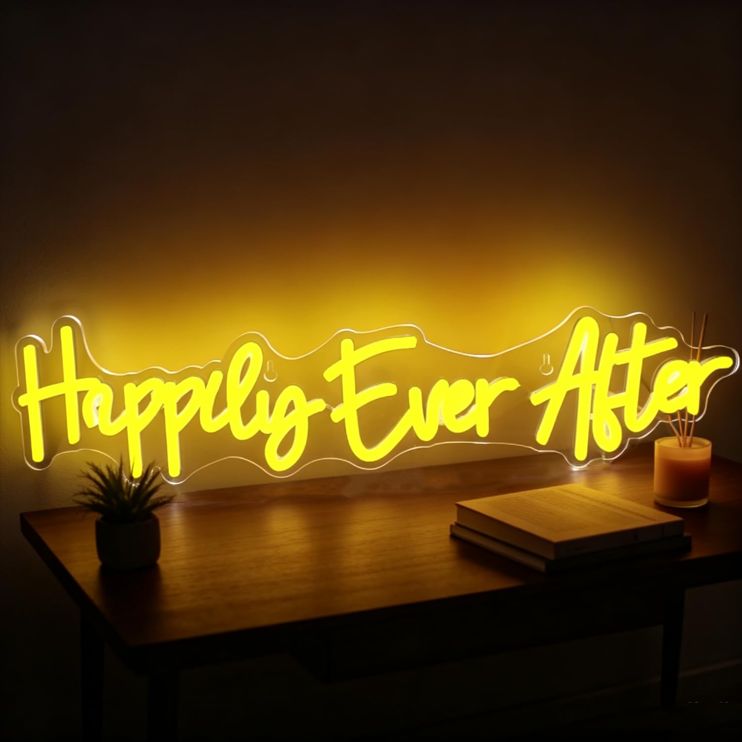 Happily Ever After Neon Sign LED Neon Wedding Sign Light Up for Wall Decor, Dimmable USB Powered Neon Light for Wedding Engagement Bridal Shower Valentines Bachelorette Party Decoration Couple Gift — image 1