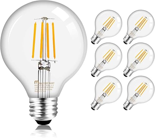 Mastery Mart Bombillas regulables de globo de tocador de 2700 K, color blanco suave, 5.5 W (equivalente a 60 W), LED G25 para espejo de baño, estilo