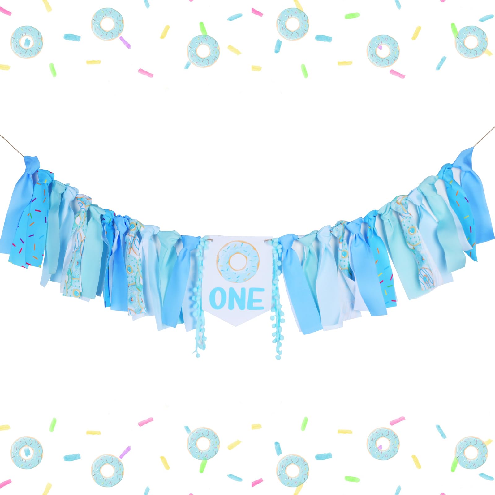 Kreatwow Donut 1st Birthday Party Decorations for Boys Blue Donut One High Chair Banner Sweet One Donut Party Decoration Donut Grow Up 1st Birthday