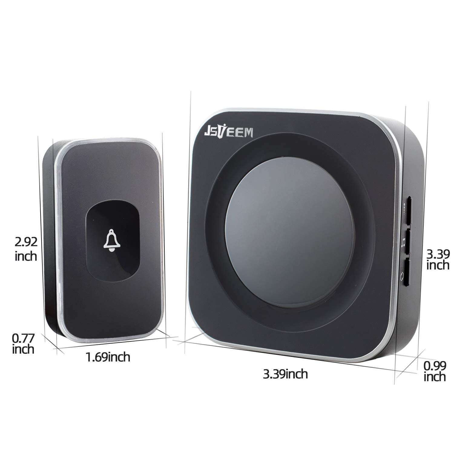 Timbre inalámbrico  - Timbre de puerta impermeable de 1200 pies, con luz LED de destello 36 melodías, 4 niveles de volumen para oficina en casa (2 receptores y 1 botón táctil, negro) 7