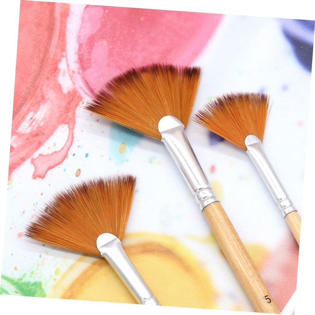 5 Piece Fan Paint Brush Set for Artists, Wood Handle Nylon Bristles