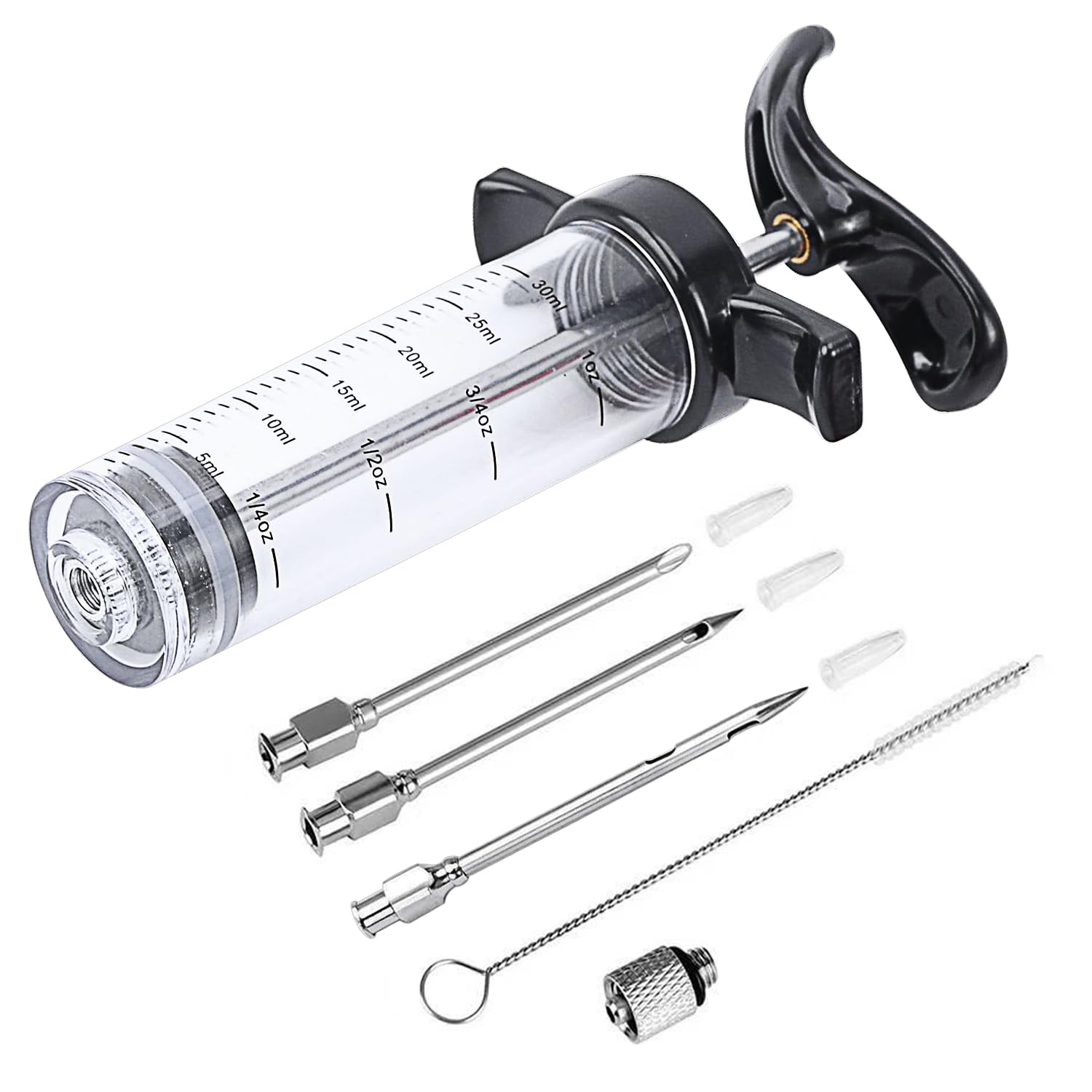 turkey meat injector syringe kit with 3 marinade needles for bbq grill smoker 1 cleaning brush 1 oz30 ml large capacity injector marinades for meats black
