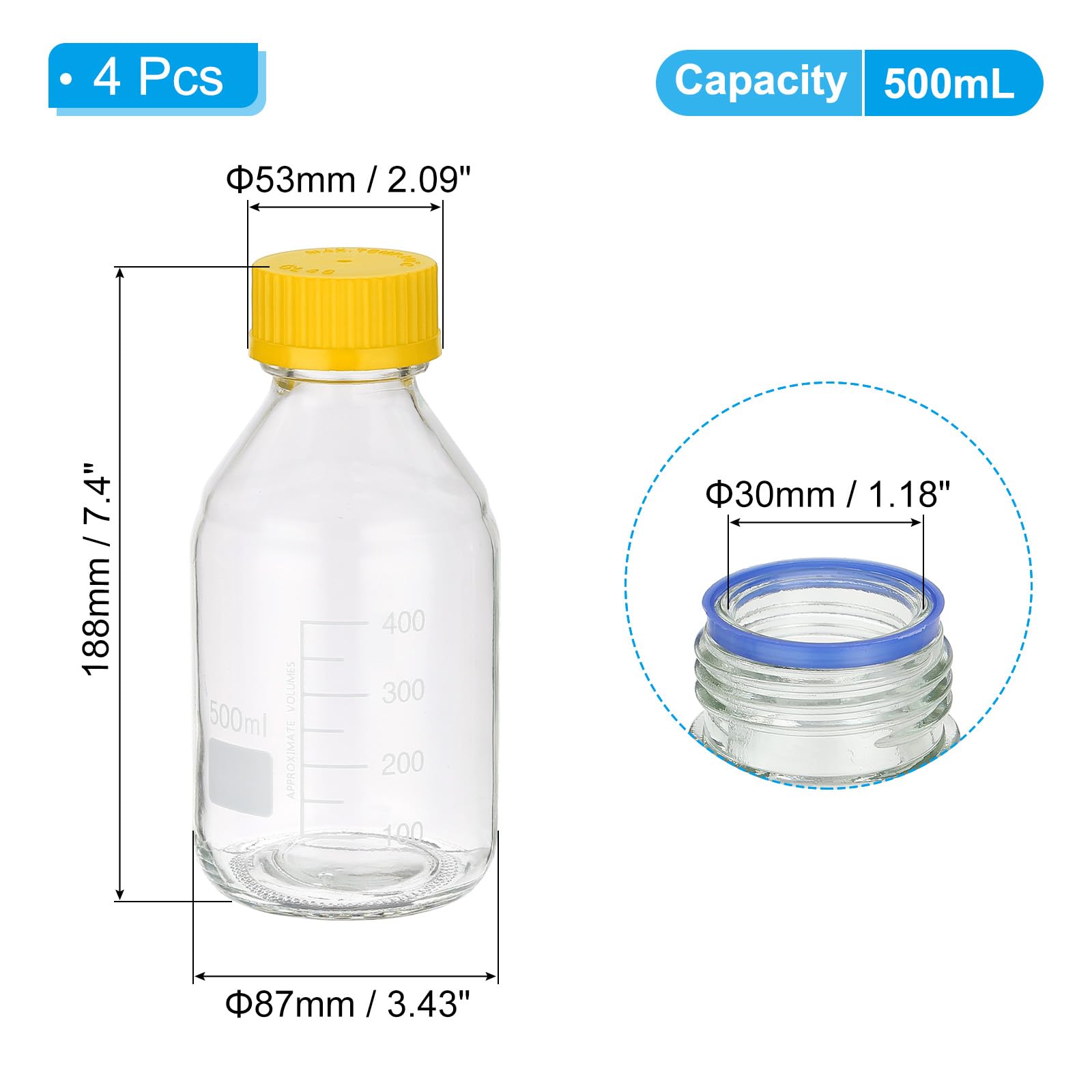 PATIKIL 4 Pack Bottiglie Per Conservazione Reagenti 500ml Bottiglie Giallo