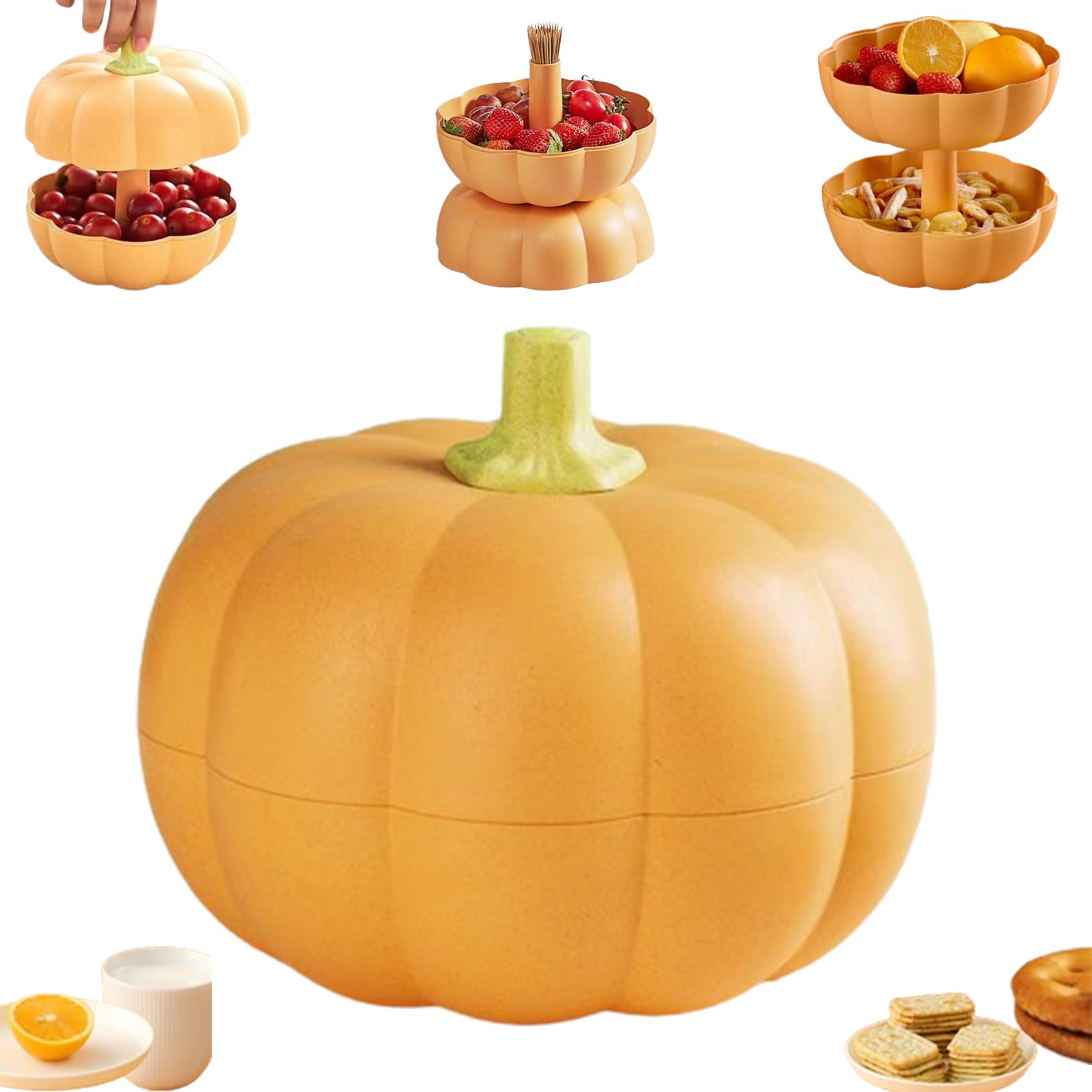 Ficugxd Pumpkin Snack Holder,Stackable Pumpkin Snack Holder,Pumpkin Platter Box Dual Layer,Detachable Pumpkin Shape Snack Box,Pumpkin Snack Tray,Pumpkin Serving Bowl for Fall Home Party Snack Holder