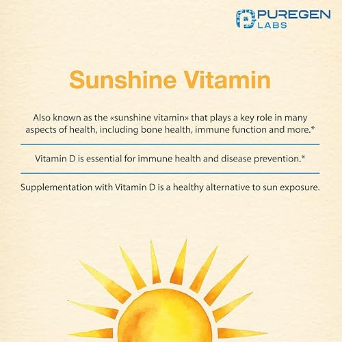 Miniatura 8 de Puregen Labs Vitamina D3 50,000 UI (1250 mcg) Suministro de 100 semanas para una función muscular saludable y apoyo inmunológico, sin OMG, sin