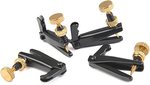 Miniatura 3 de TIMESETL Paquete de 4 afinadores finos de violín para violín 4/4-3/4, ajustador de cuerda de metal, niquelado, antioxidante (negro + dorado)