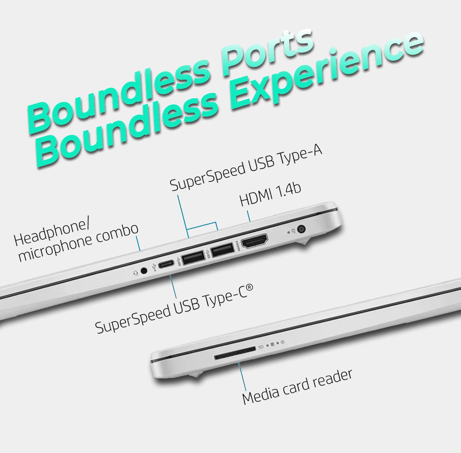 HP 14" Laptop, Intel Dual-Core CPU, 16GB RAM, 256GB SSD, Soft White Finish, HD Display, Windows 11, Microsoft 365 Web Apps with 1TB OneDrive