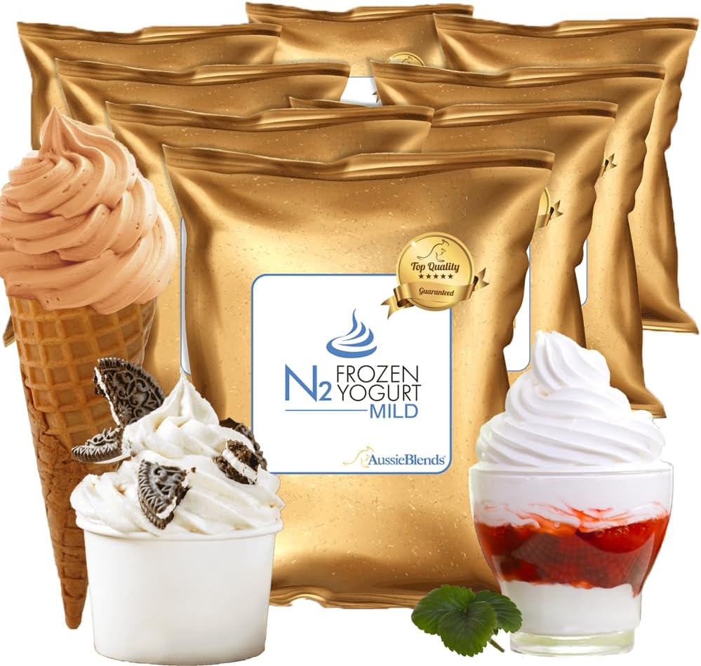 AussieBlends All Natural Acidity-Free Frozen Yogurt Mix For Froyo | Acidity-Free Mild Flavor, Very Mild Yogurt Taste, with prebiotics and probiotics, ideal for adding sweet flavors without acidity taste, like chocolate, peanut, or hazelnut, 8-Pack, Imported
