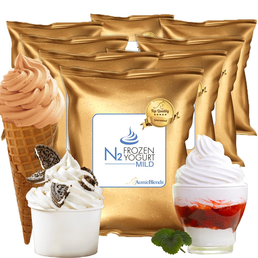 AussieBlends All Natural Acidity-Free Frozen Yogurt Mix For Froyo | Acidity-Free Mild Flavor, Very Mild Yogurt Taste, with prebiotics and probiotics, ideal for adding sweet flavors without acidity taste, like chocolate, peanut, or hazelnut, 8-Pack, Imported