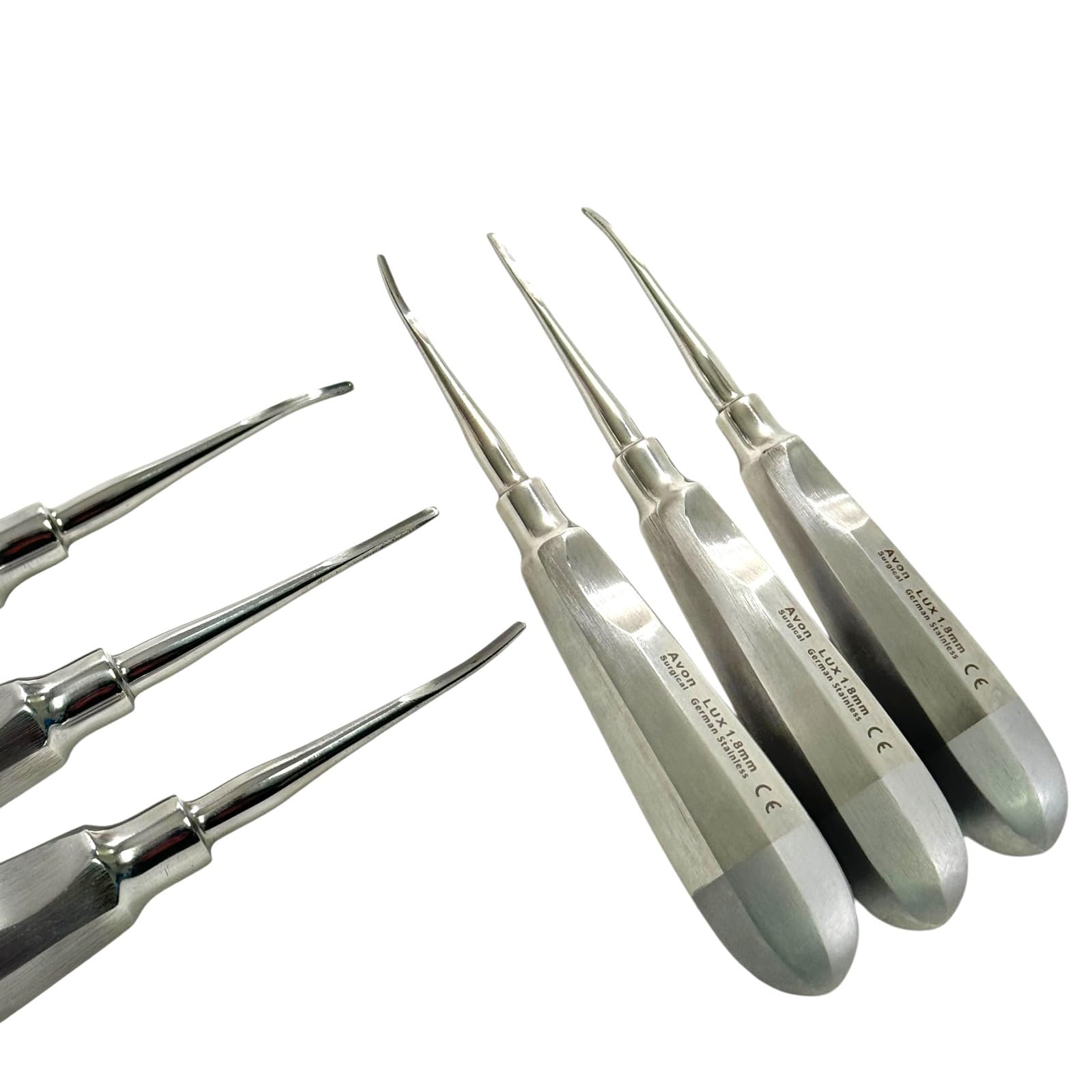 Feline Luxating Root Elevator Set of 3 Elevators - Standard Handle, Hollow - 1.8mm Tips, Curved & Straight - German Stainless Steel Animal Tooth Extraction Tool