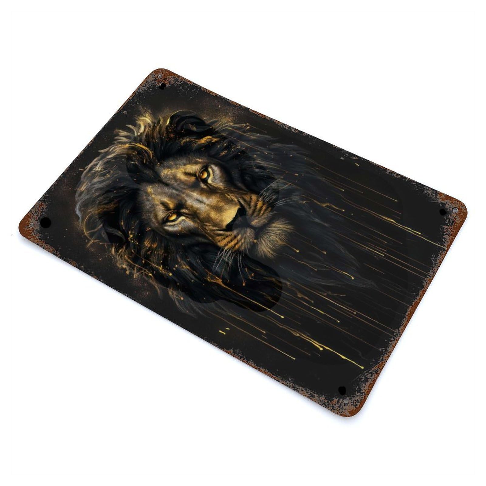 Golden Lion Vintage Wall Sign 11.8"x7.9", Rust Effect Metal Decor for Basement, Hobby Room And Garage Decor