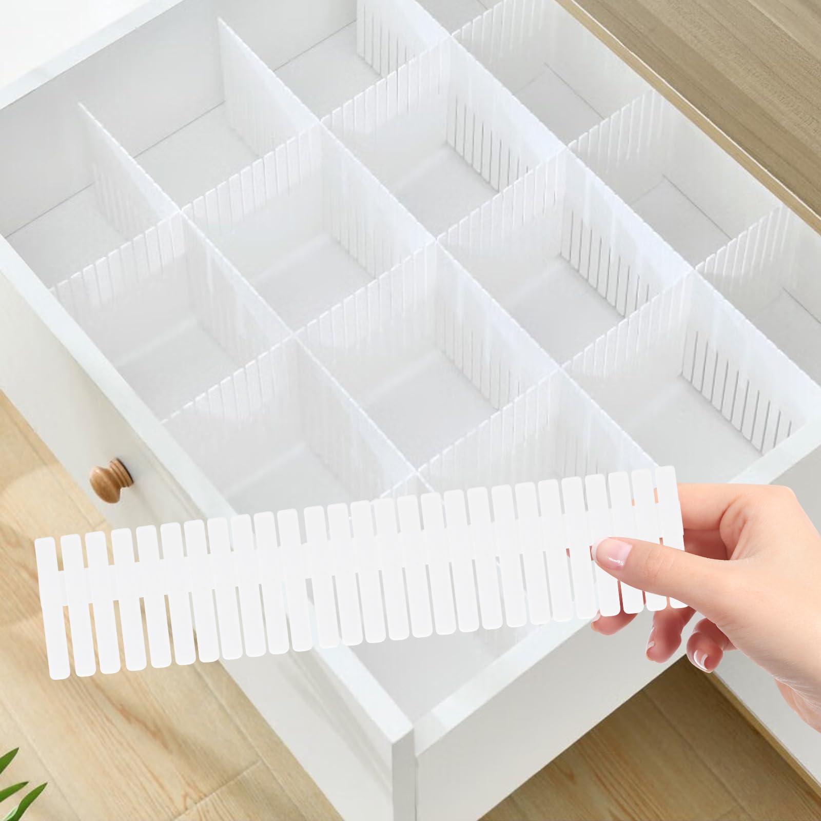 24pcs Adjustable Drawer Dividers,dDrawer Separators,Plastic Drawer Organiser Divider,dDrawer Organizer Cut Freely,Draw Dividers for Makeup Sock Underwear Kitchen Dressing Storage Organiser