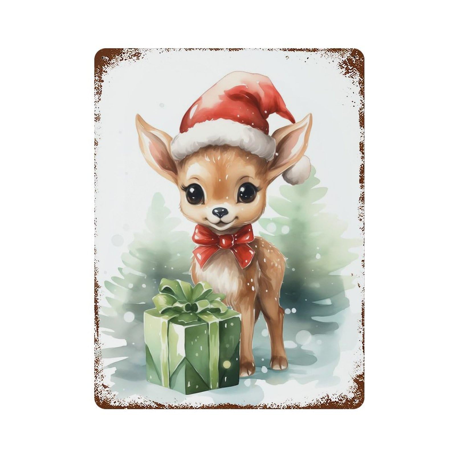 Jolly Happy Deer Christmas Retro Metal Sign 15.7"x11.8", Classic Wall Plaque for Garage, Pub Or Kitchen