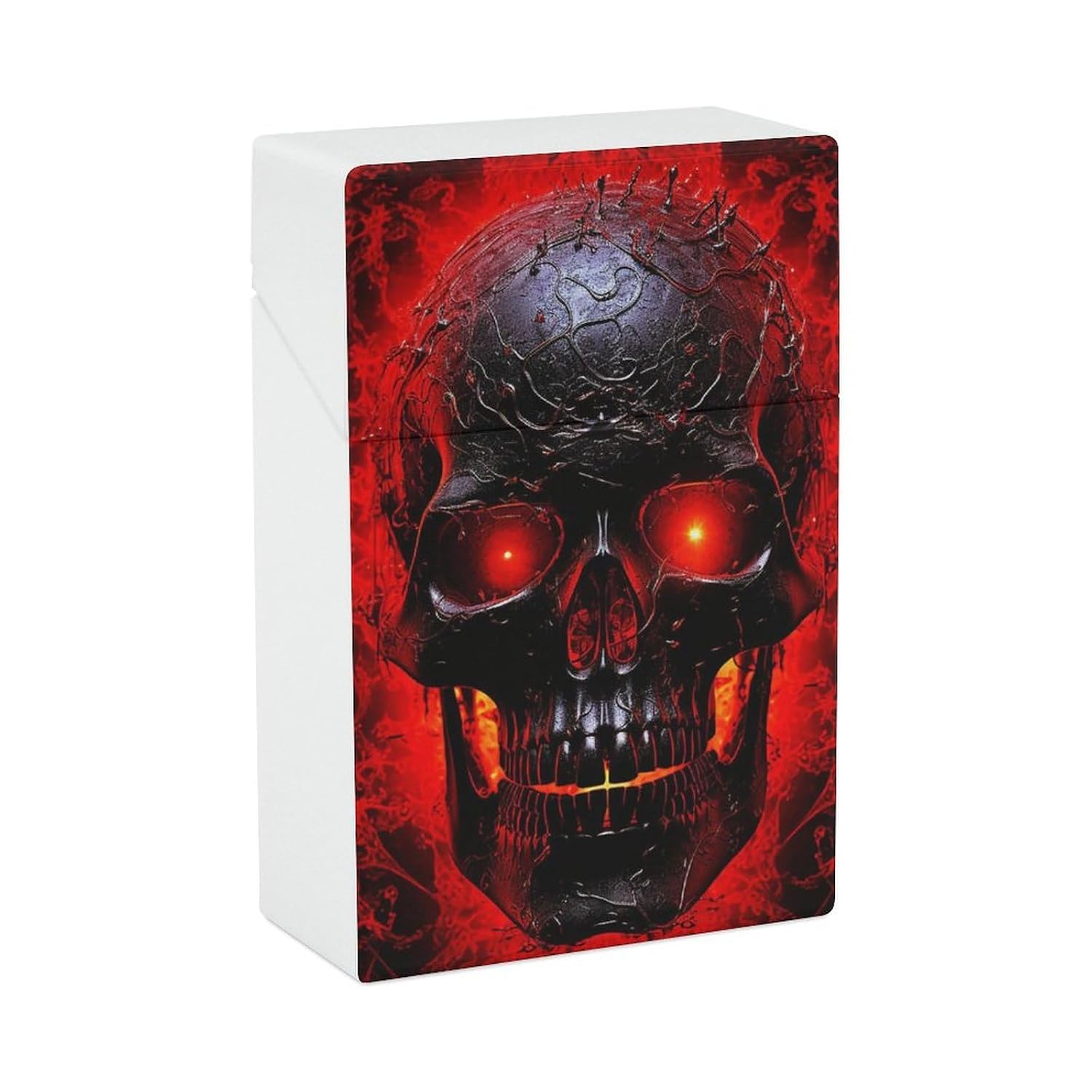 Black and Red Skull Cigarette Case for King Size Retro Holder Case with Exquisite Carved Patterns Box 20 Regular Size Cigarettes