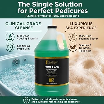 FOOT SPA - Foot Soak - Cleanses, Softens, and Refreshes - Made With Eucalyptus & Peppermint Oil - 128 Oz Gallon - Bulk, Refill Gallon