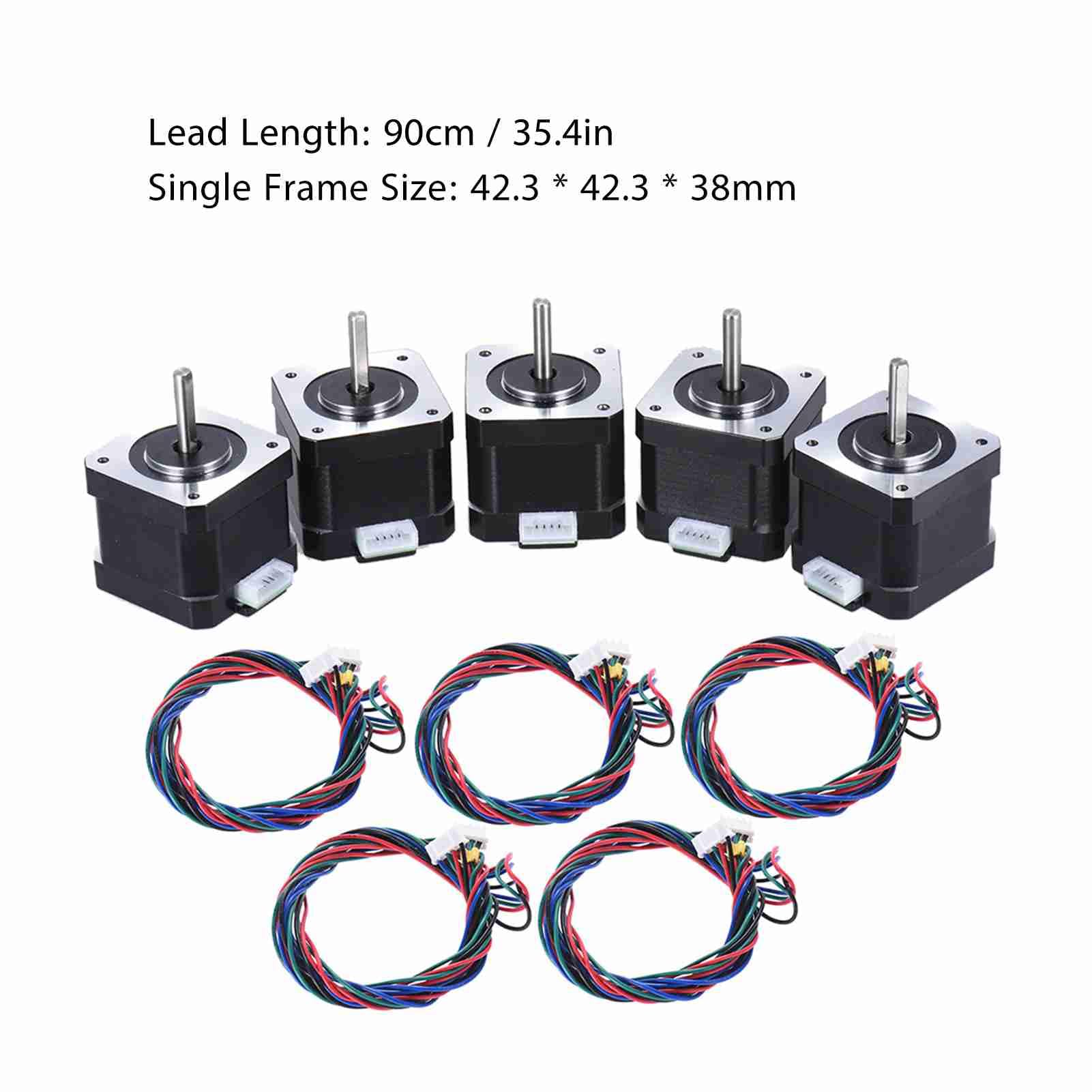 Nema 17 Control de accionamiento del motor paso a paso 2 fases 1,8 grados 0,9 A 0,4 N.M 42 mm con cable Impresora 3D/CNC Reemplazo de accesorios (5 piezas)