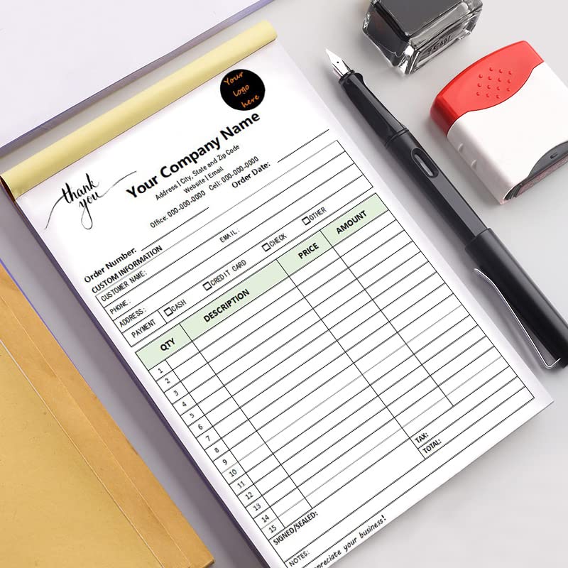 Custom Carbonless Sales Rechnungsformular Bücher für kleine Unternehmen, personalisiertes NCR 3-teiliges Quittungsbuch mit Carbon-Kopien, Cover hinzufügen Firmenname, Adresse und Nummer gedruckt