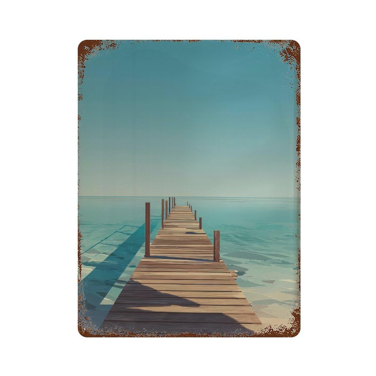 xiaoxiaoshen Pier At Calm Ocean. Minimalist Coastal Wall Decor Art Metal Tin Poster Modern Home Decor Art Home Bar Shop Decorations Vintage Sign 40x30cm