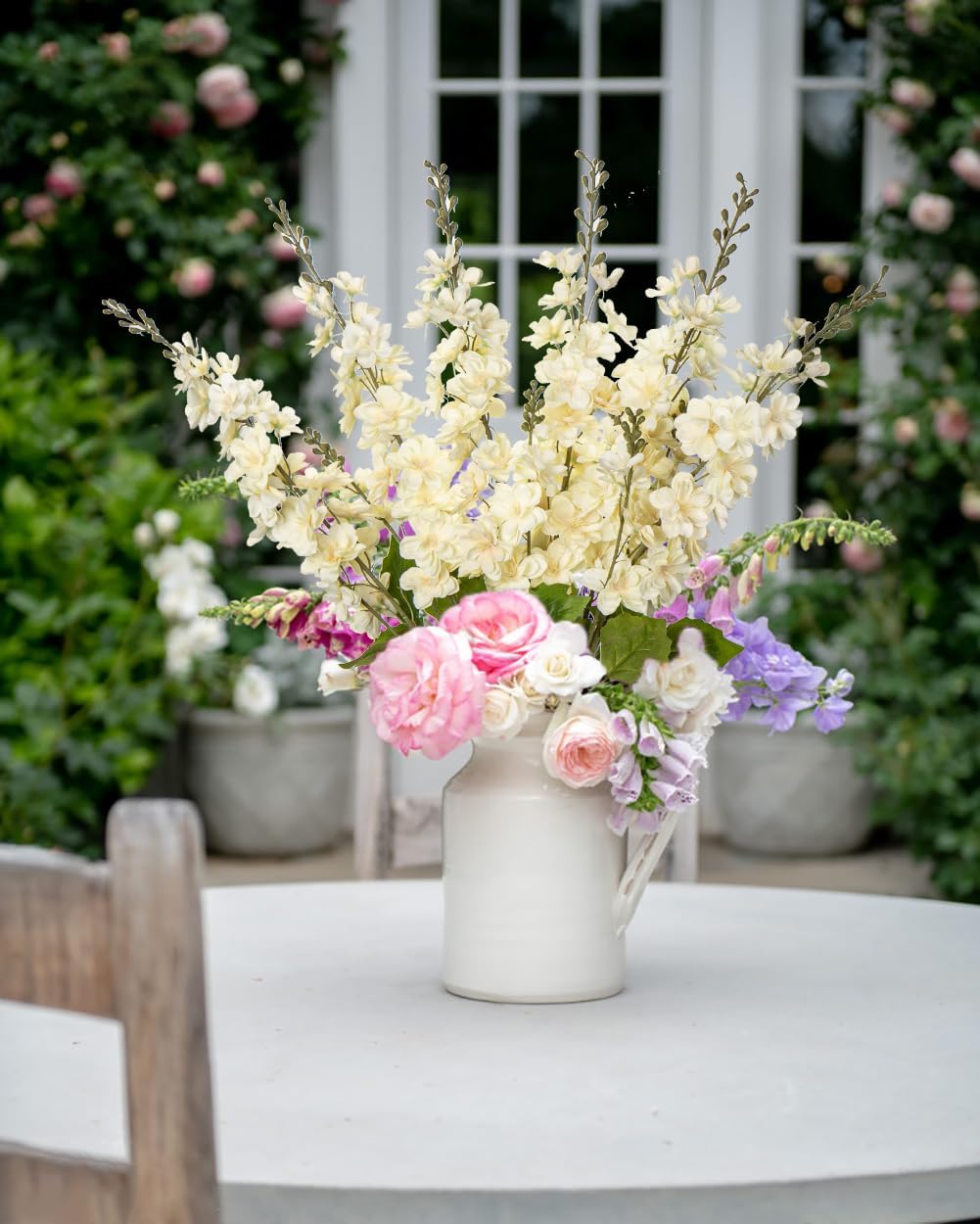 Artificial Delphinium Cream Yellow Artificial Flowers Rustic Decor Silk Flowre for Tall Vase Fake Snapdragon Silk Delphinium Flowers Arrangement Fake Delphinium Salmon Flower Fake Long Llowers-6pcs