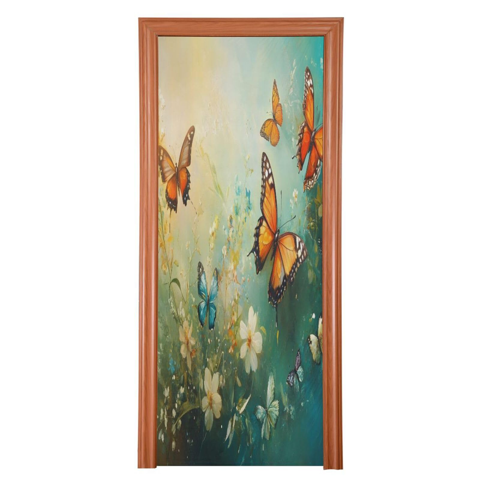 FLildon Spring Floral with Butterflies Door Cover Decoration, Party Accessory Porch Decor for Festive Ornament Room Door Covers 32 x 79 Inch