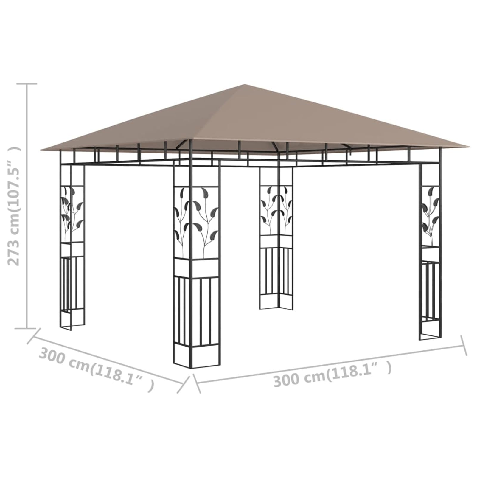 Gecheer Gazebo con zanzariera da giardino, gazebo da giardino, cortile, protezione UV e impermeabile, 3 x 3 x , tortora, 180 g/m²