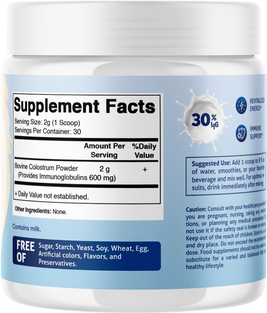 Vitamatic Bovine Colostrum 30% IgG Powder - Supplement for Gut Health, Hair Growth, Beauty, Muscle Recovery, & Immune Support - Easy to Mix - 60 Gram (30 Servings, Unflavored) - Image 7
