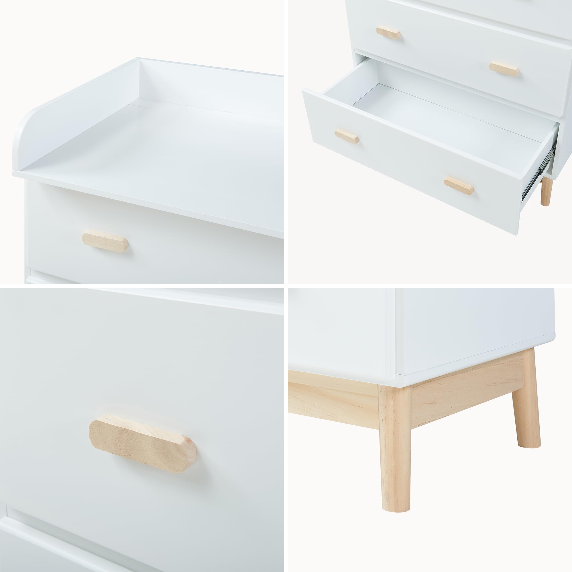 [en.casa] Cassettiera con Piano Fasciatoio Rimovibile Comò per la Cura del Bambino Neonato con 3 Cassetti Mobile Contenitore per Cameretta 100 x 80 x 53 cm - Bianco