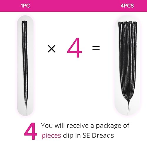 Miniatura 3 de Kyriena Extensiones de rastas sintéticas con clip de 24 pulgadas, 4 extensiones de cabello trenzado de ganchillo de 0.2 in, extensiones de cabello