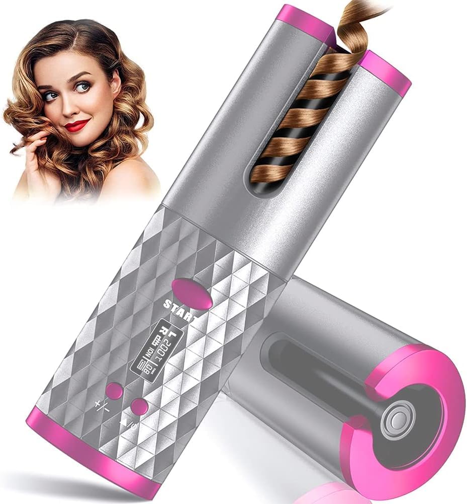 Modelador de cabelo automático sem fio, modelador de cachos automático com visor LCD