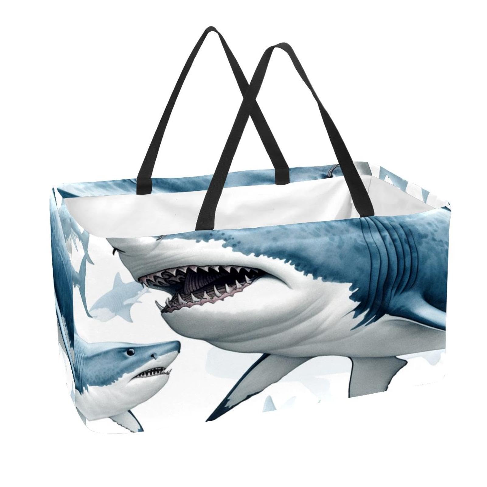 Sacs d'épicerie réutilisables requin : grand panier de rangement pliable et lavable pour courses