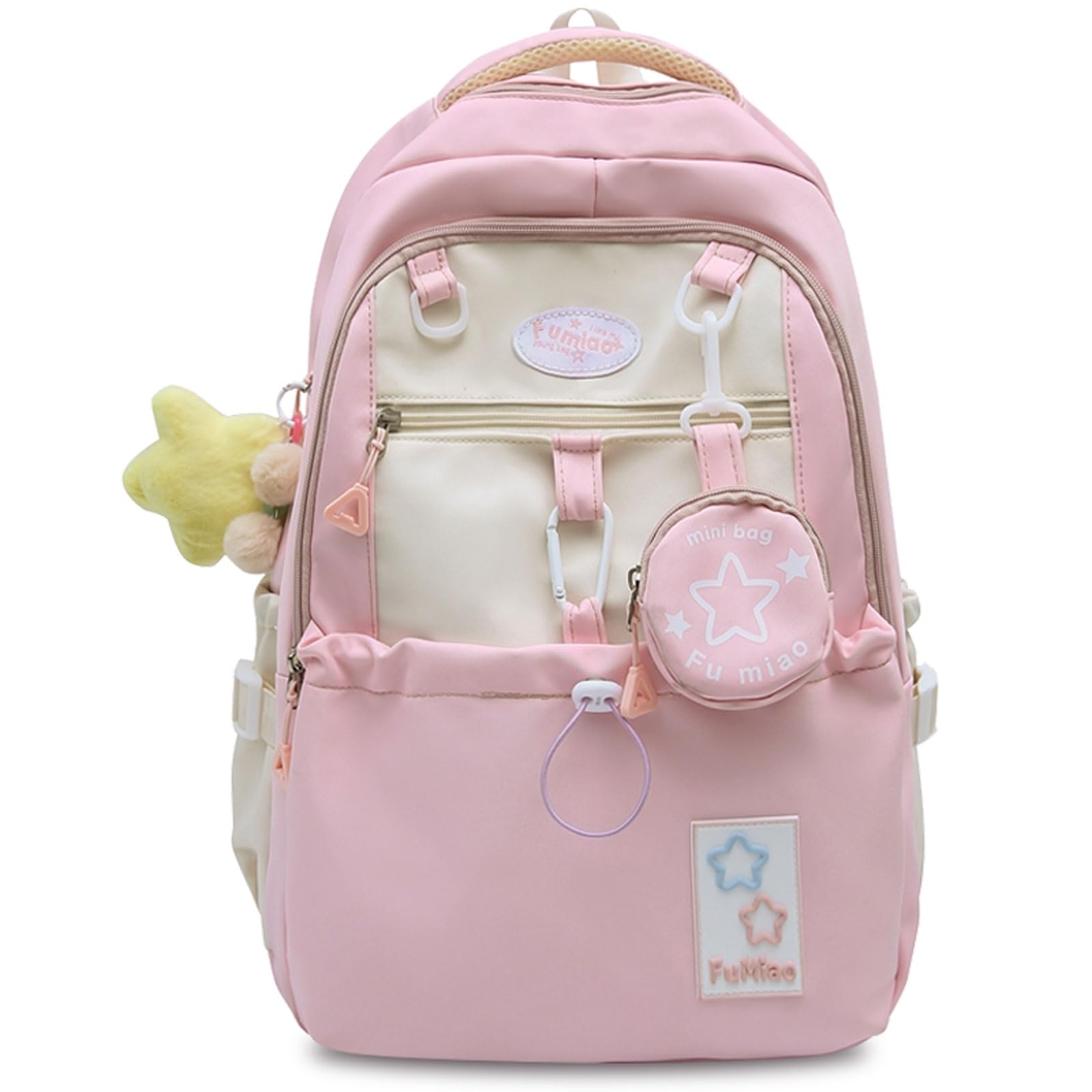 Teclado Kawaii Backpack with Cute Accessories Casual Bookbags with Pendants Lightweight Travel Daypacks (Pink)