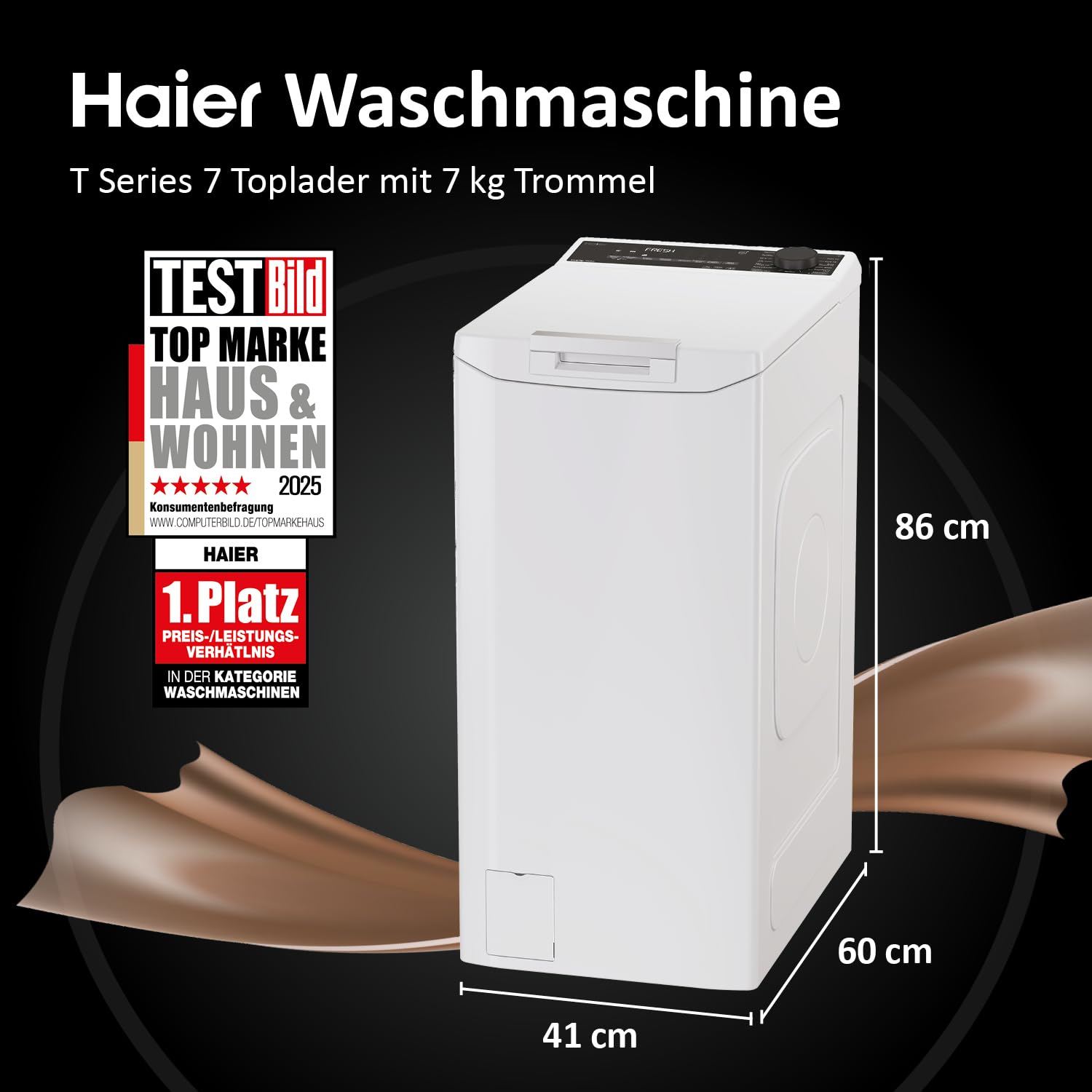 Haier Toplader Waschmaschine 40 cm 7 kg 1400 U/min A-Effizienz Inverter-Motor Wi-Fi Dampffunktion THASNQ476TM5-84