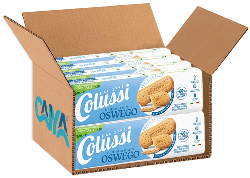 Biscotti Oswego Secchi Senza Zuccheri Aggiunti Gli Originali, Biscotto Frollini Secchi per colussi 250g [BOX da 8 Confezioni]