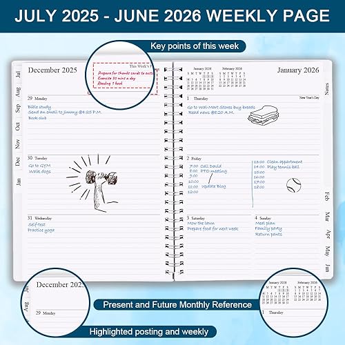 Miniatura 3 de Agenda semanal y mensual 2024-2025, organizador para realizar seguimiento de tus objetivos, fácil organización de tu vida diaria, tamaño mediano,