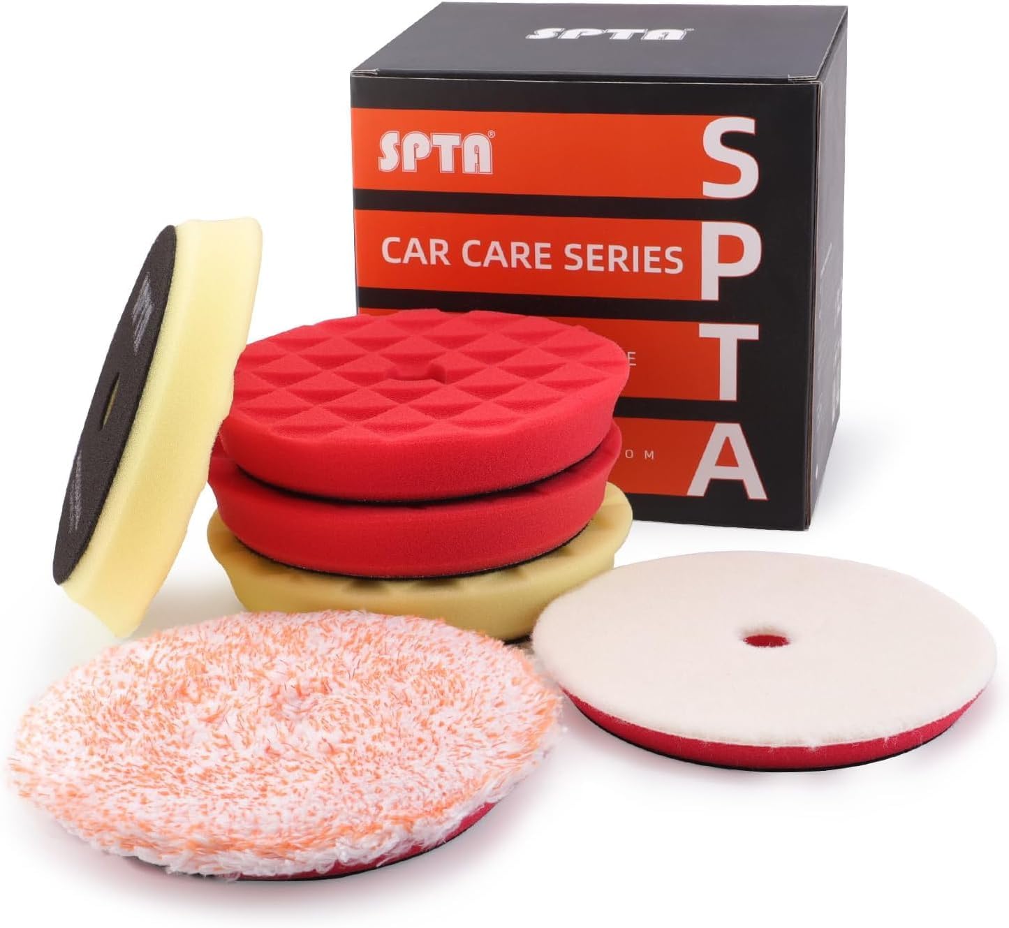Buffing Polishing Pads, SPTA 3 Inch 80mm Body Repair Polishing Pad Set Made for 3 Inch Backing Plate, 6 Pcs Buffing Pads with Sponge, Wool and Micro-Fiber Pad Set (5 Inch (125mm) Sets)