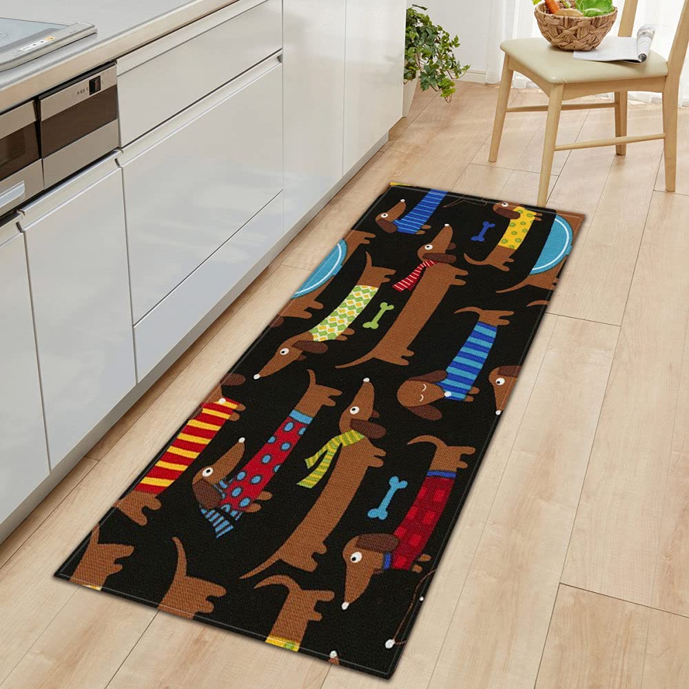 Tapis de passage extra-long au motif teckel moderne marron pour intérieur raffiné