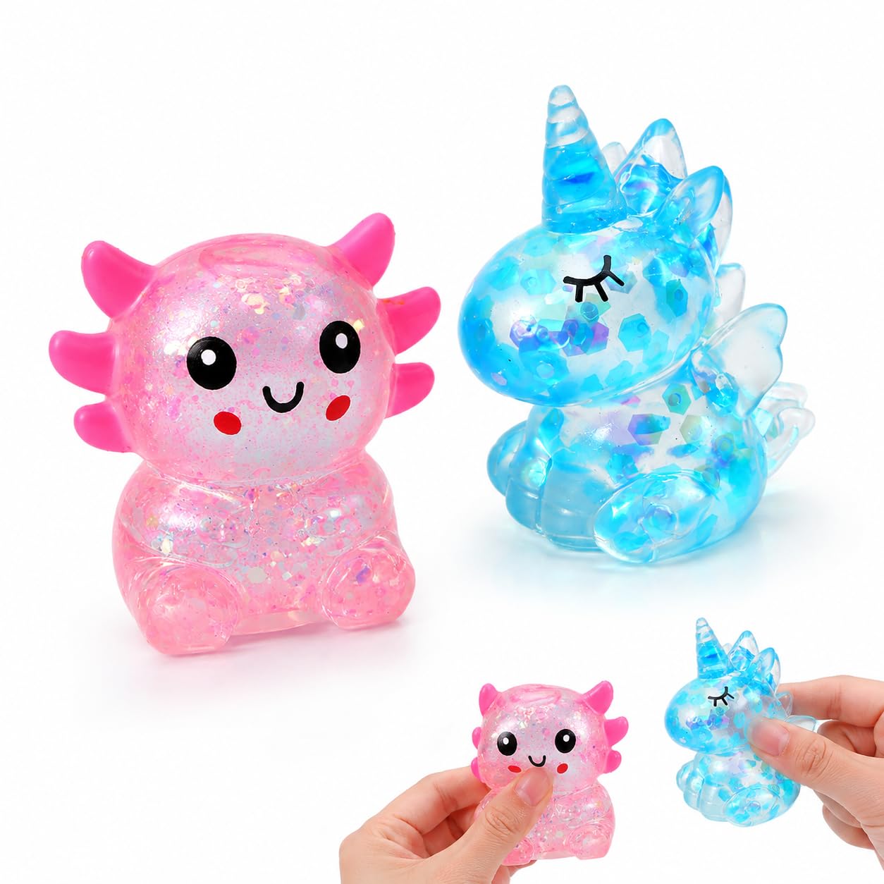 CAWRUKP 2 PCS Axolotl Squishy and Unicorn Squishy, Soft Desk Decor For Office And Study, Premium Material For Adult Daily Use, Compact Portable Collection