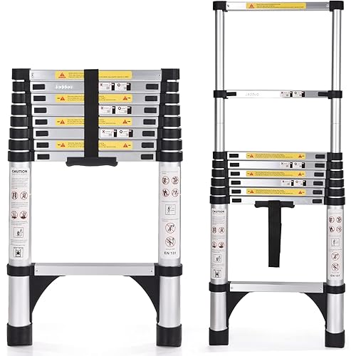 JADDUO Telescoping Ladder 8.5 FT Extension Ladder Aluminum Lightweight Telescopic Ladder with 2 Triangle Stabilizers Telescoping Attic Ladder RV Ladders for Travel Collapsible Ladders for Home