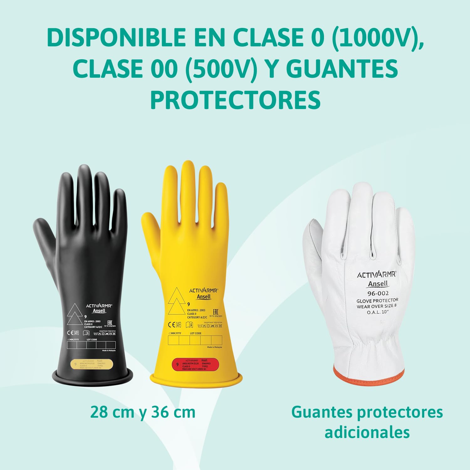 Ansell ActivArmr Guantes Aislantes Dieléctricos, Protección Eléctrica Class 0, Tensión 1000V, Trabajos con Electricidad, Látex de Caucho Natural, 28 cm, Negro, Talla 2XL, 1 Par