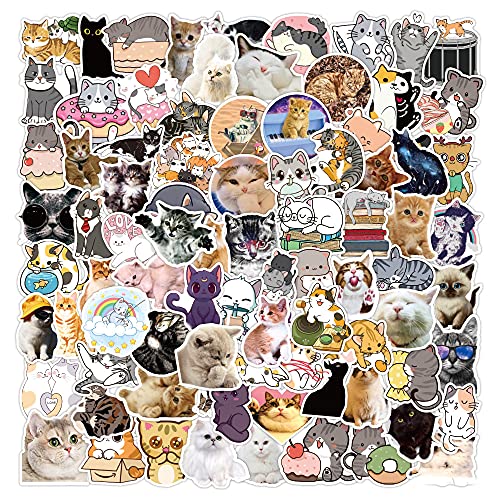 100Pcs Cat Stickers Water Bottles Laptop Car Scrapbook Phone Skateboard Computer Cute Cartoon Anime Cat Stickers Vinyl Waterproof Aesthetic Personalised Stickers for Teens Boys Girls Adults Children