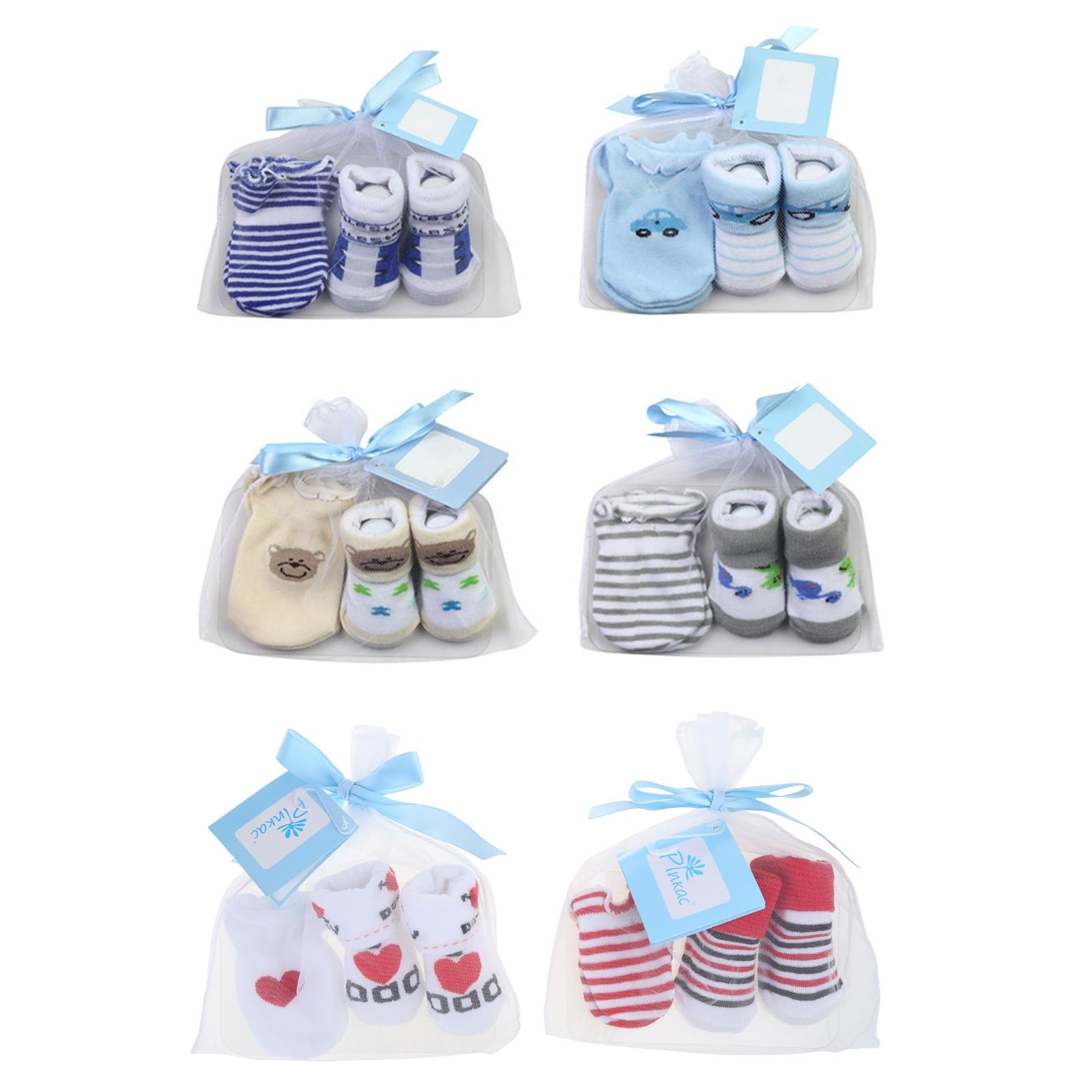 GRABAGECAN 1 Pair Cartoon Soft Baby Cotton Socks 1 Pair Anti-scratch Gloves Set For Baby Boys Baby Girls Infant 0-6 Months Newborn