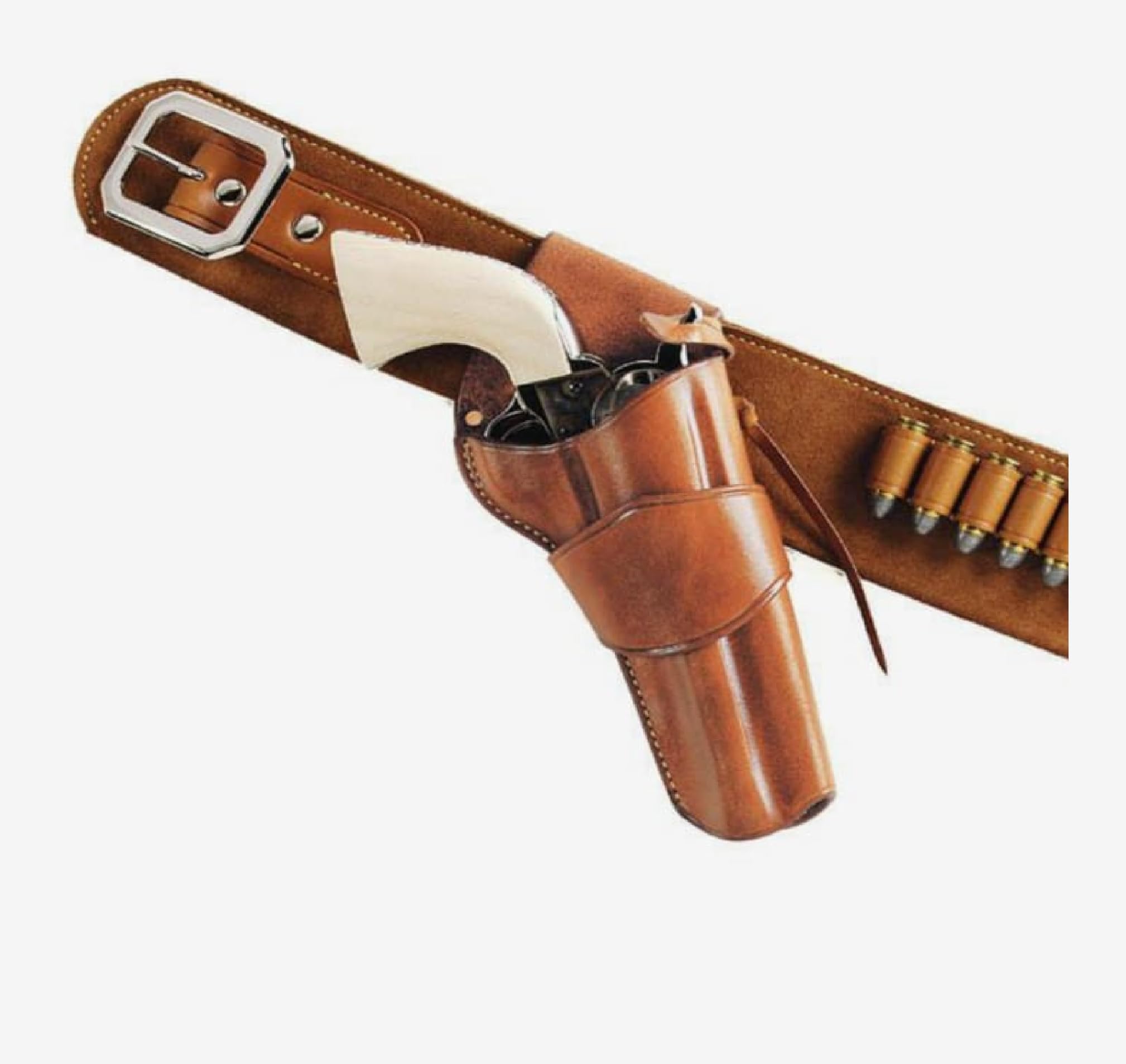 Cowboy Western Ammo Tooled Leather Ammo Vintage Cartridge Belt .38 .357 (Tan Right & Left Hand, Size 6 (50