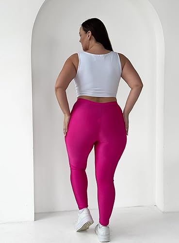 Miniatura 9 de Leggings brillantes para mujer, estilo vintage de los años 8090, verde neón, rosa, naranja, azul, violeta, negro, ropa para rave y discoteca