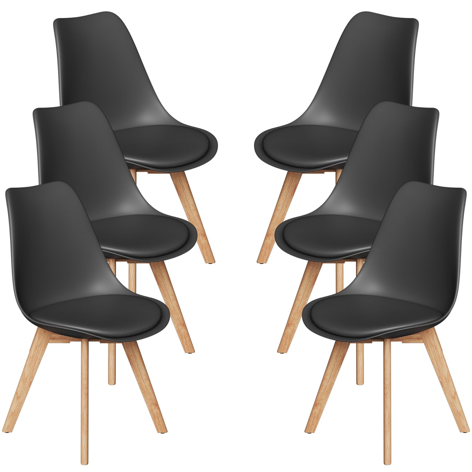 Stanew Chaises de Salle à Manger, Lot de 6 Chaises Scandinaves, Chaise de Cuisine, Idéal pour Salle à Manger, Salon, Chambre à Coucher, Chaises Noires