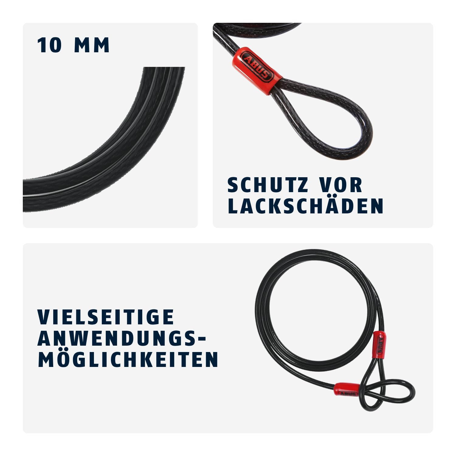 ABUS Schlaufenkabel Cobra 10/200 - Stahlseil mit Kunststoff ummantelt - 2 m lang, 10 mm stark - Sicherung für Fahrrad- und Motorrad-Zubehör - Schwarz, Black, 200 cm